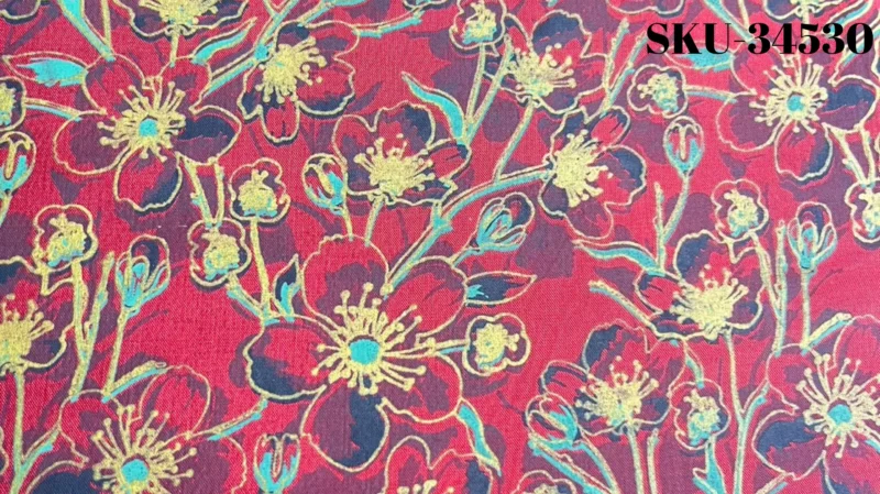 Printed Silk, Textured, Floral Print, Red Ground