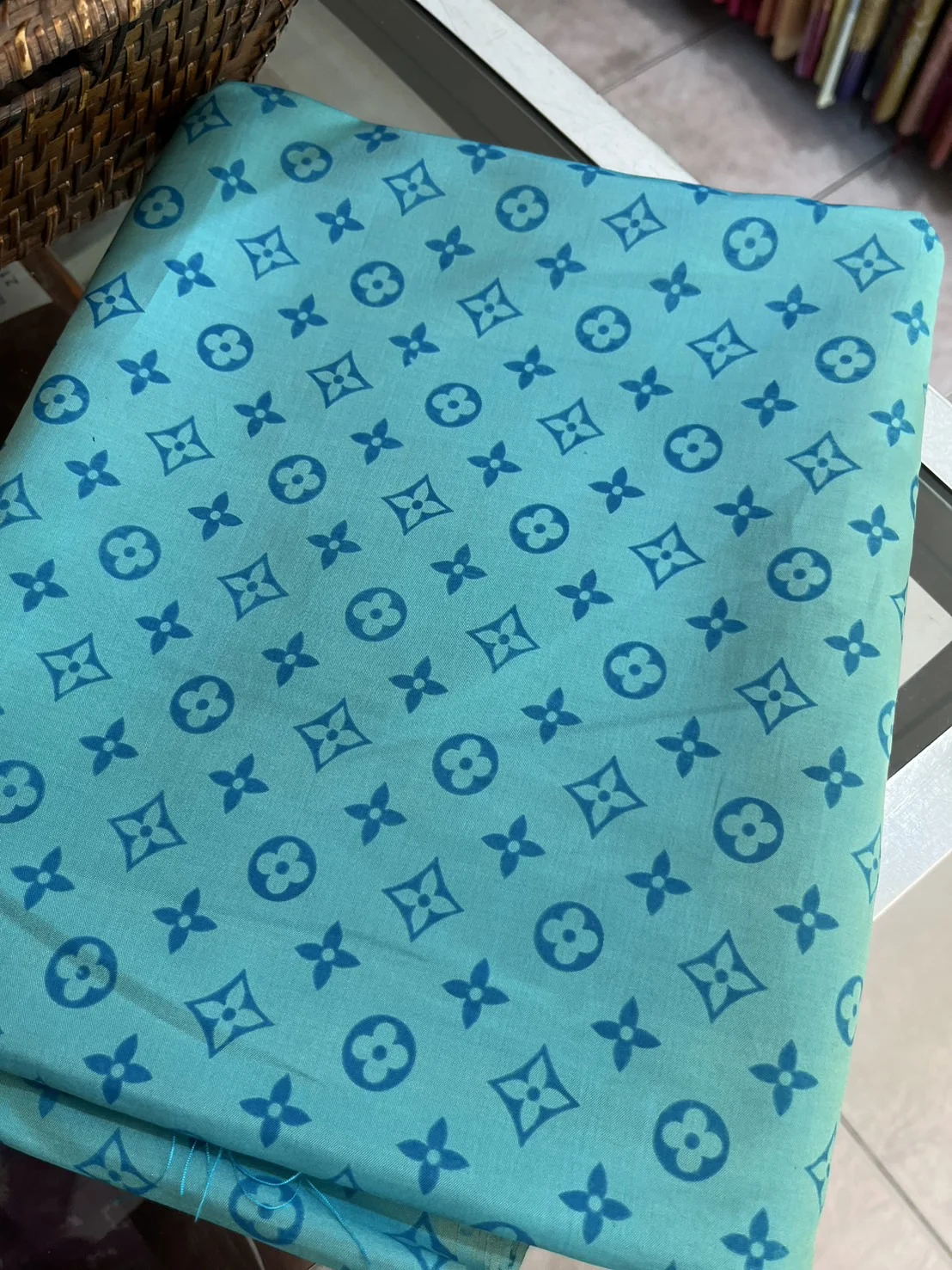 Printed Silk, Textured, Light Blue Ground