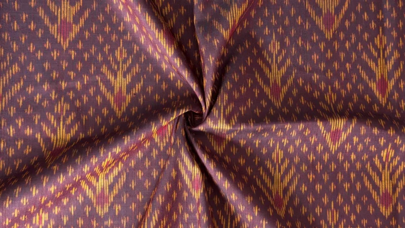 Ikat Silk, 2-Shaft, Peacock-Flower Pattern, Brown with Yellow Ikat
