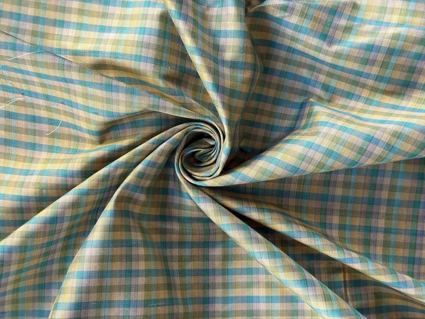 Silk Plaid, Smooth Weave, Light Blue and Yellow