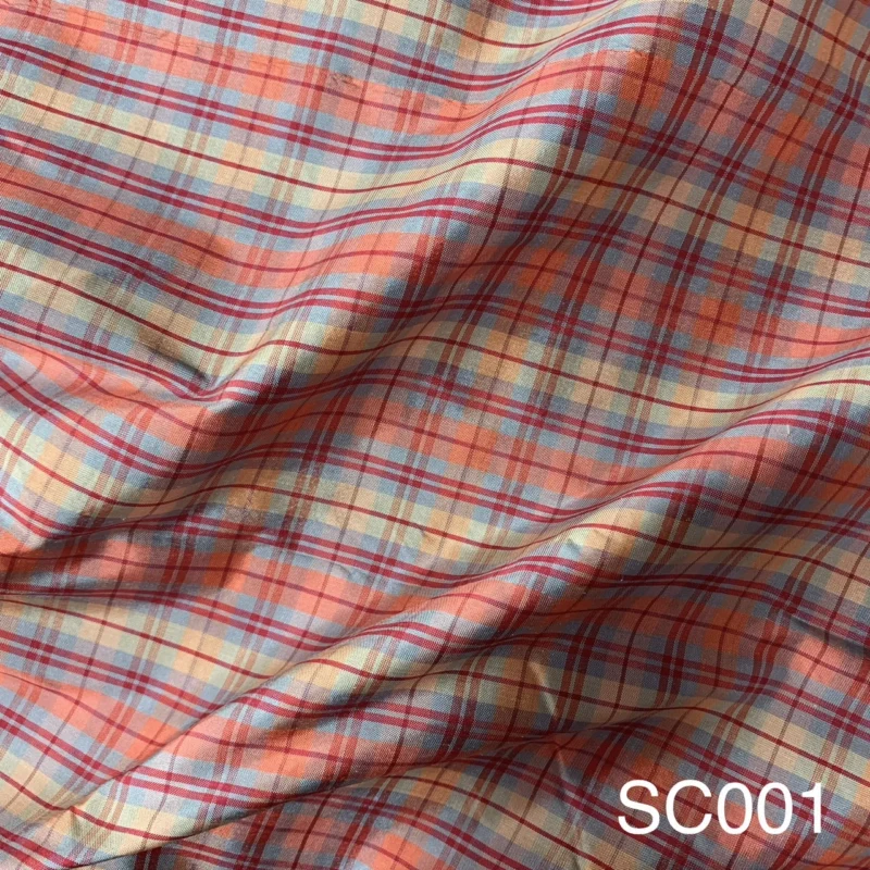 Silk Plaid, Textured, Orange and Grey
