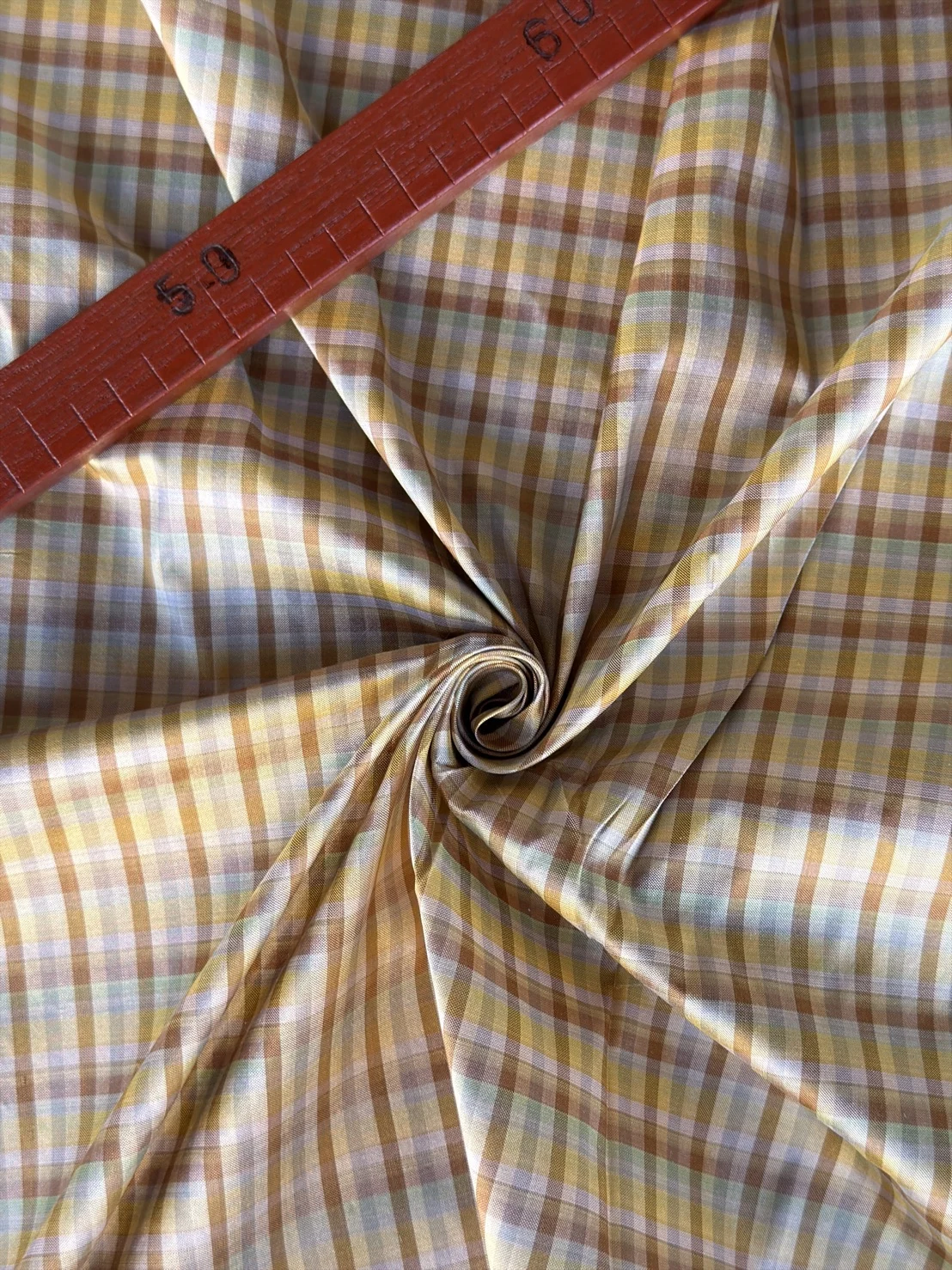 Silk Plaid, Smooth Weave, Brown, Beige and Cream Yellow