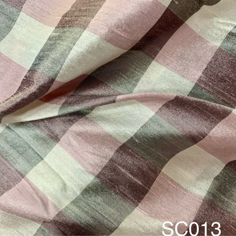 Silk Plaid, Textured, Pink and Grey