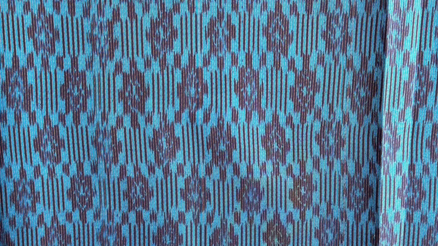 Ikat Silk, 2-Shaft, Lantern Pattern, Navy with Turquoise Ikat