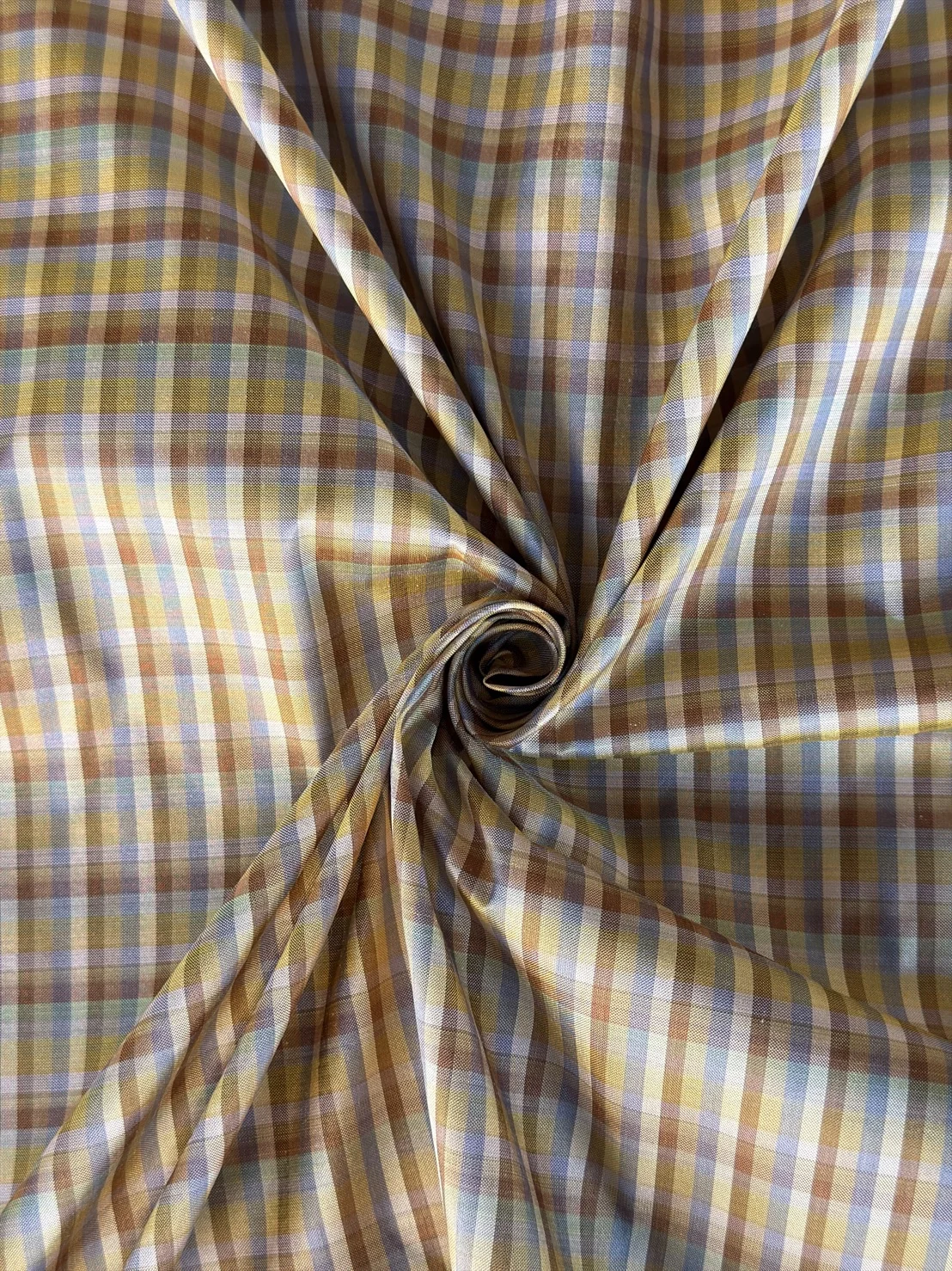Silk Plaid, Smooth Weave, Grey and Brown