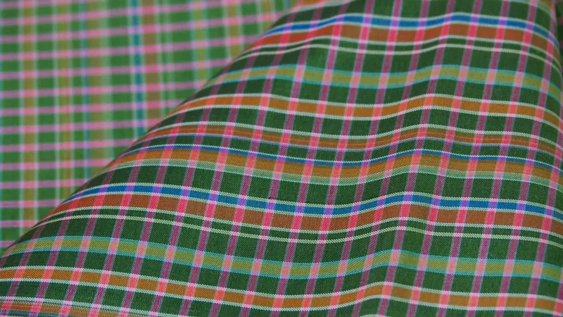 Silk Plaid, Smooth Weave, Green and Pink