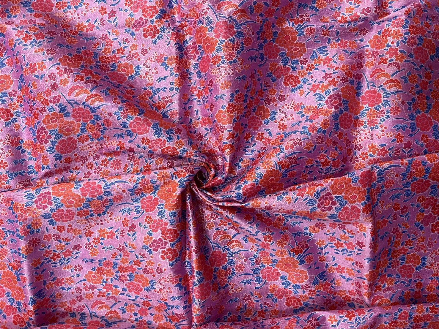 Printed Silk, Textured, Floral Print, Pink
