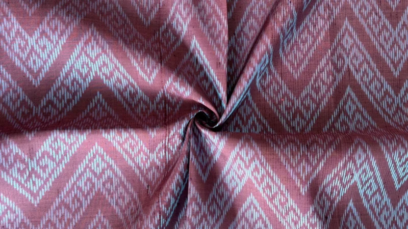Ikat Silk, 2-Shaft, Zigzag Pattern, Plum Red with Sky Blue Ikat