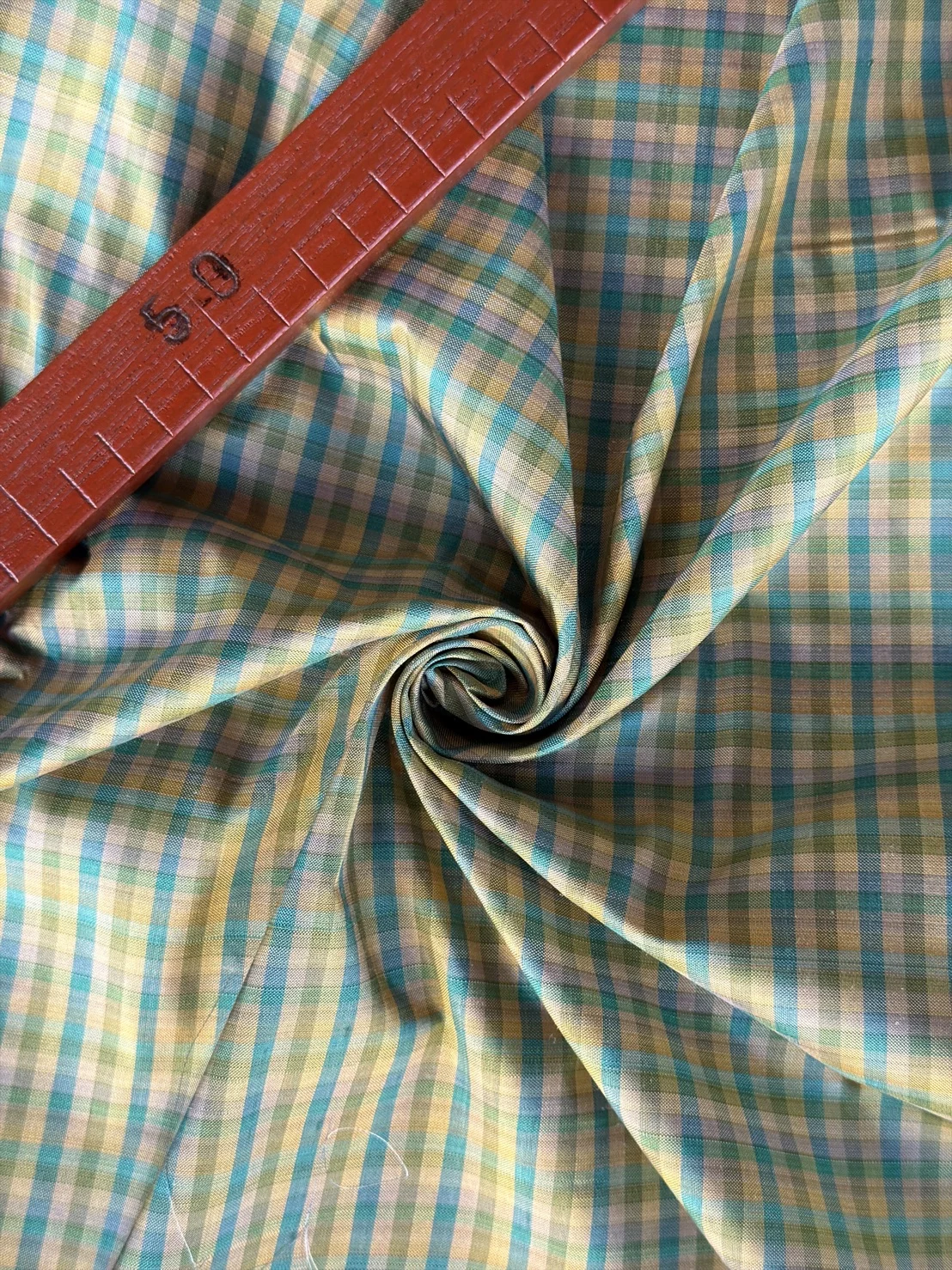 Silk Plaid, Smooth Weave, Light Blue and Yellow