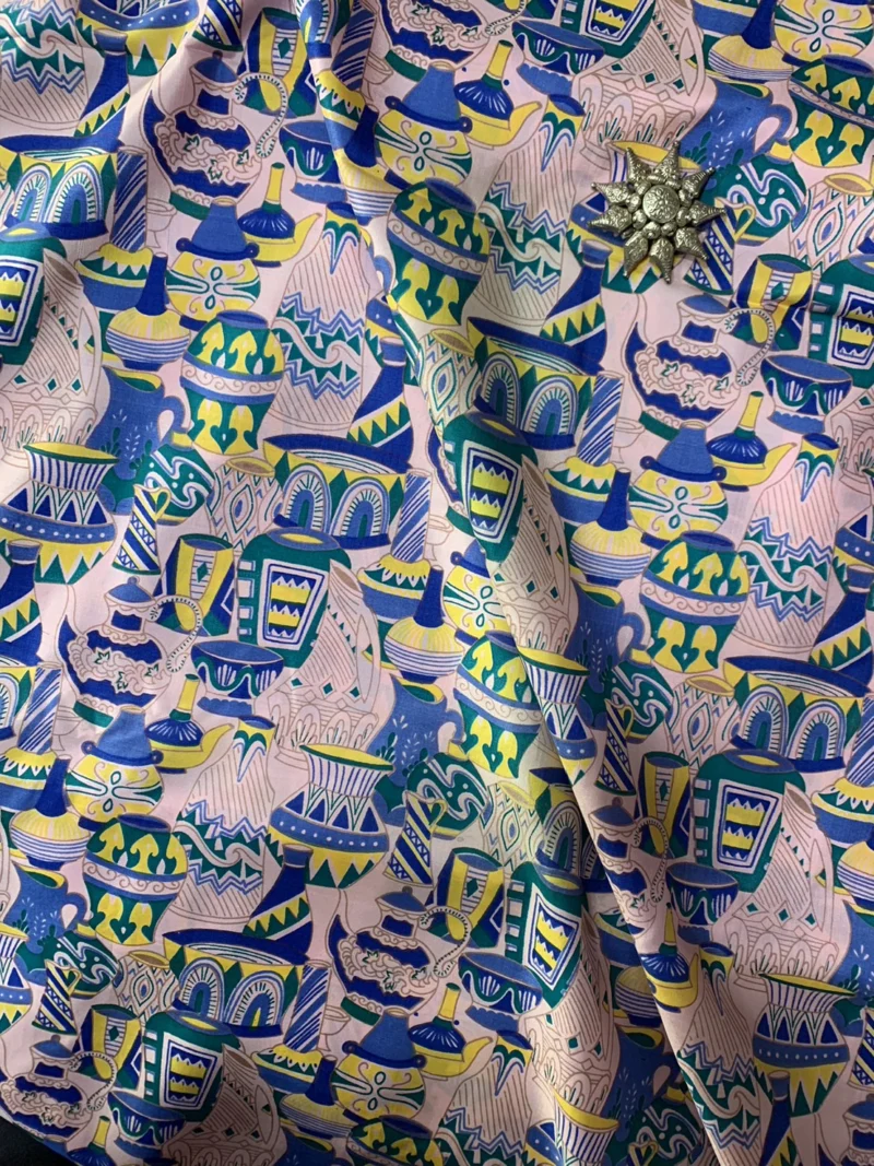 Printed Silk, Smooth Weave, Pottery Print, Pink