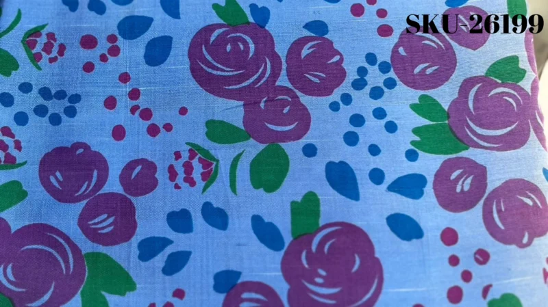 Printed Silk, Textured, Floral Print, Light Blue Ground