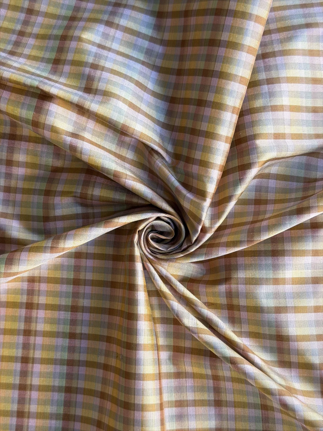 Silk Plaid, Smooth Weave, Yellow and Brown