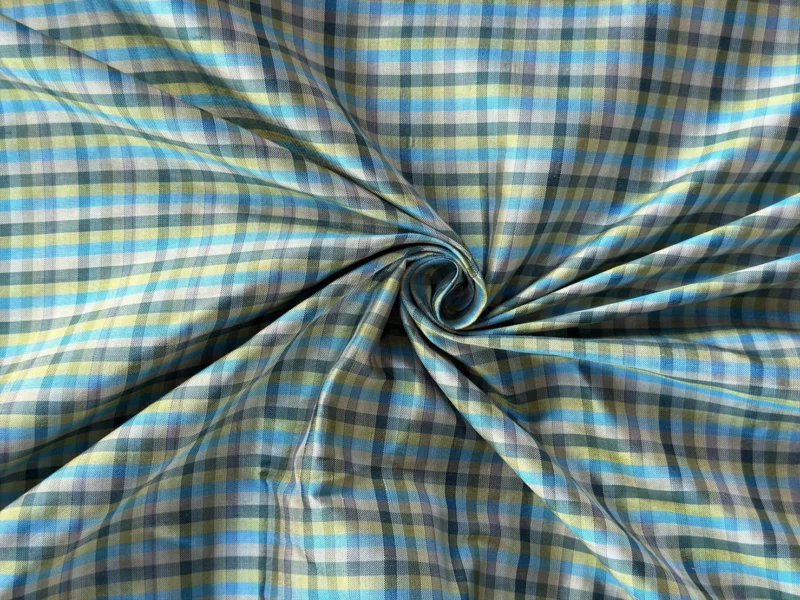 Silk Plaid, Smooth Weave, Light Blue and Yellow