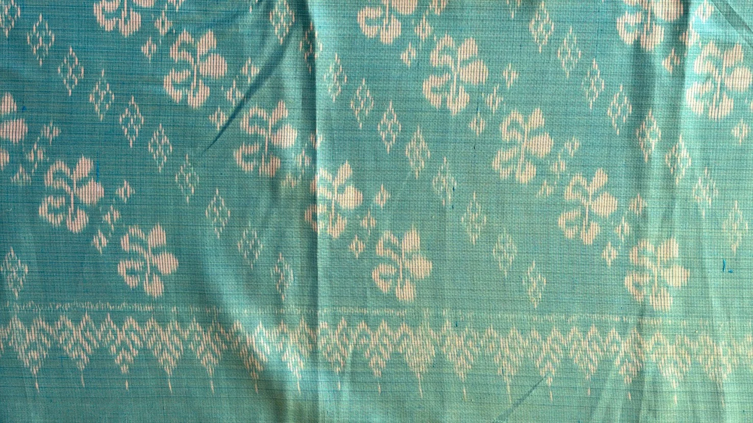 Ikat Silk, 2-Shaft, Dok Rak Pattern, Light Green-Blue