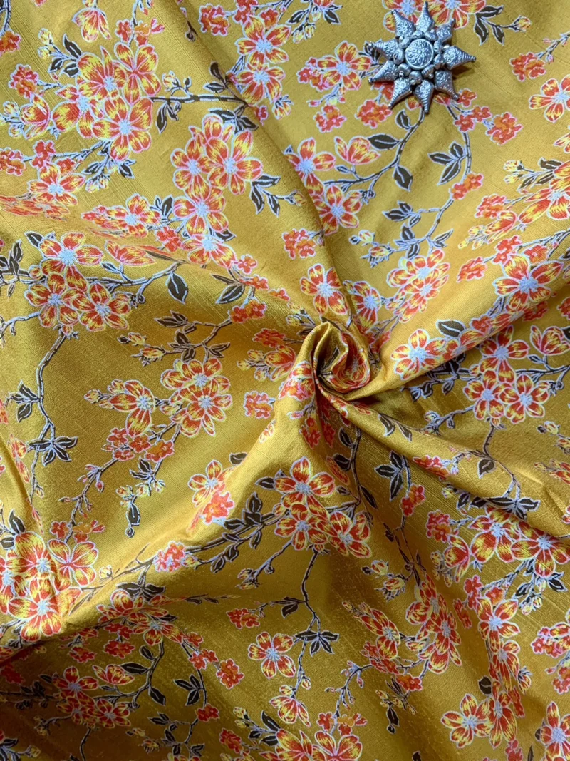 Printed Silk, Textured, Yellow